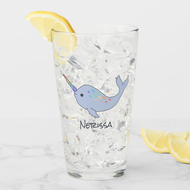 Regenbogen Narwhal Namensglas Glas (Vorderseite Ice)
