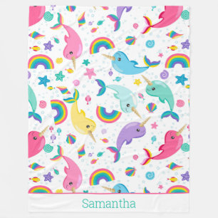 Regenbogen Narwhal unter den Meermädchen Personali Fleecedecke