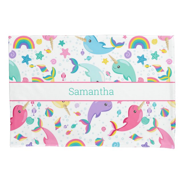 Regenbogen Narwhal unter den Meermädchen Personali Kissenbezug (Vorderseite)
