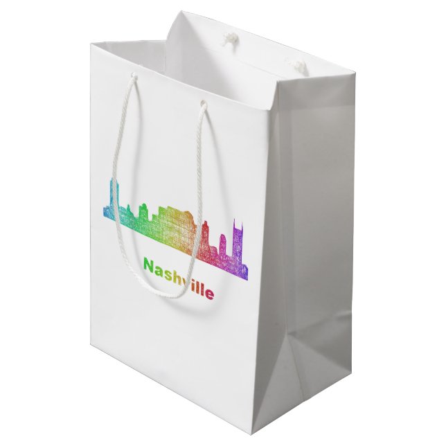 Regenbogen-Nashville-Skyline Mittlere Geschenktüte (Vorderseite Schrägansicht)