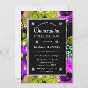 Regenbogen Neon Abstrakter Glitter Rahmen Quincean Einladung