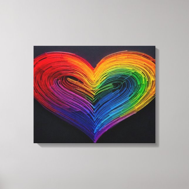 Regenbogen Neon Feder Herz Poster Leinwanddruck (Vorderseite)