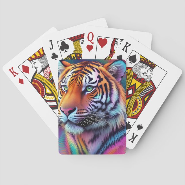 Regenbogen-Neon-Psychedelic-Tiger-Digitalmalerei Spielkarten (Rückseite)