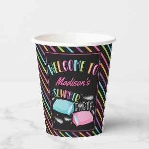 Regenbogen Neon Pyjamaparty Übernachtung Personali Pappbecher