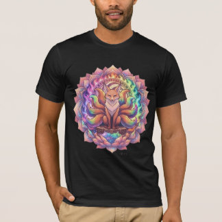 Regenbogen Neun-Schwänziger-Fuchs Kitsune-Mandala- T-Shirt