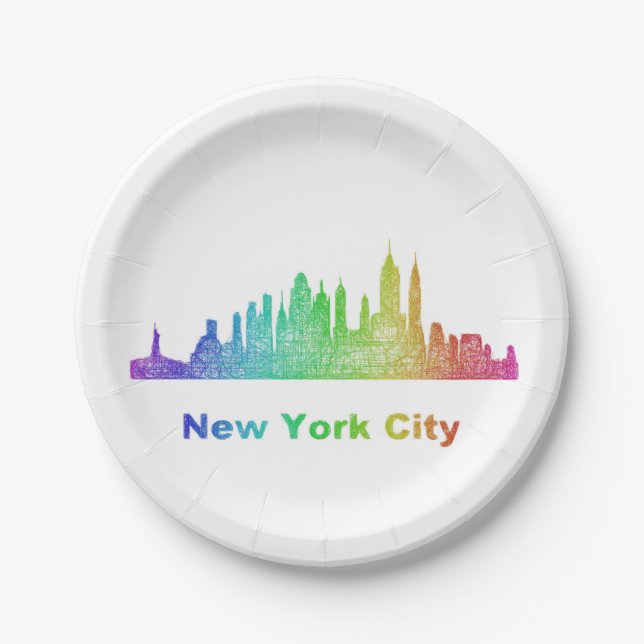 Regenbogen-New- York CitySkyline Pappteller (Vorderseite)