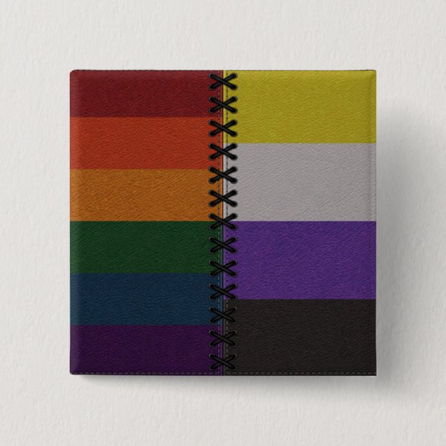Regenbogen-Nicht-Binäre lederne Flagge Button (Vorderseite)