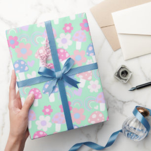 Regenbogen, Niedliche Pilze und Blume Geschenkpapier