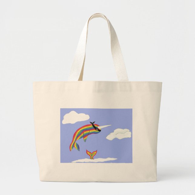 Regenbogen Ninja Narwhal, der fliegt Jumbo Stoffbeutel (Vorne)