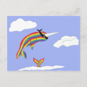 Regenbogen Ninja Narwhal, der fliegt Postkarte