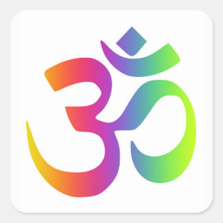 Regenbogen-OM-Symbol-multi Farbmeditations-Zeichen Quadratischer Aufkleber