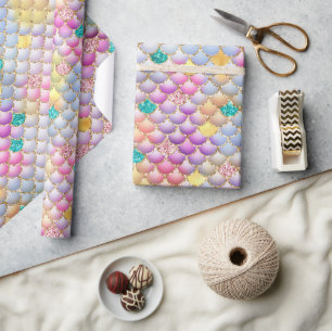 Regenbogen-Ombre-Folie und goldene Glitzer-Meerjun Geschenkpapier
