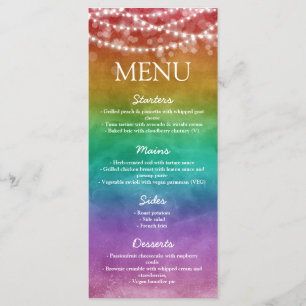 Regenbogen-Ombre-Lichterkette Schwule Hochzeit Menükarte