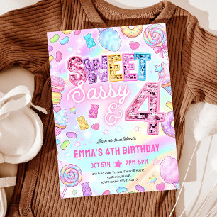 Regenbogen Pailletten 4. Geburtstag Sweet Sassy Einladung