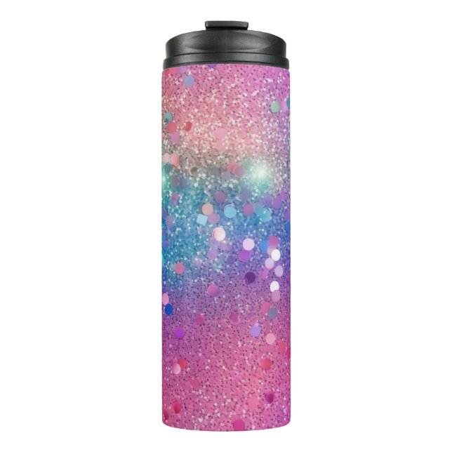 Regenbogen-Pailletten-Farben-Glitter Thermosbecher (Vorderseite)