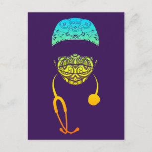 Regenbogen-Paisley-Med-Maske-Postkarte Postkarte