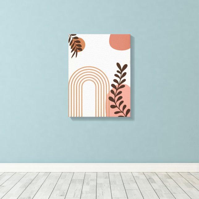 Regenbogen-Palmenblatt-Sonne, Boho-Abstract-Geomet Leinwanddruck (Insitu (Holzboden))