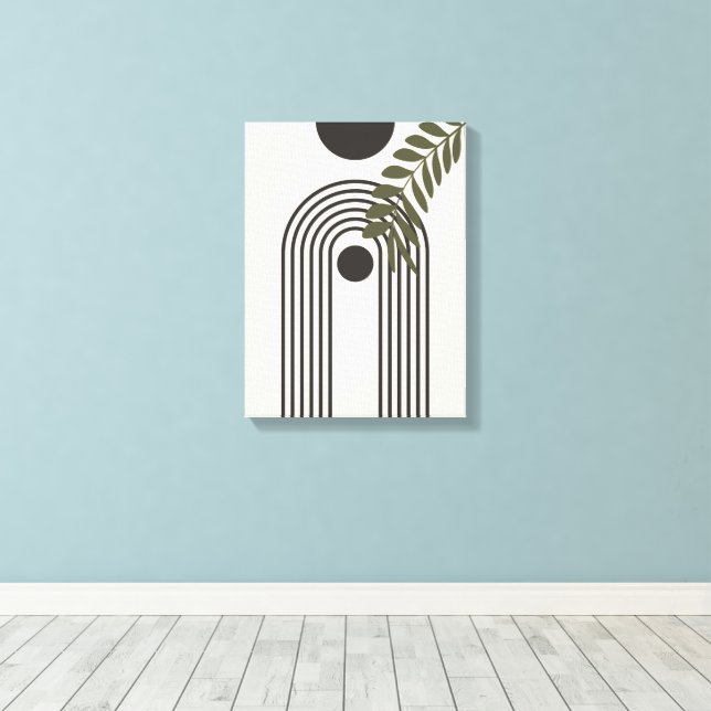 Regenbogen-Palmenblatt-Sonne, Boho-Abstract-Geomet Leinwanddruck (Insitu (Holzboden))
