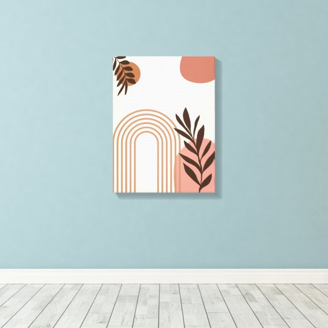Regenbogen-Palmenblatt-Sonne, Boho-Abstract-Geomet Leinwanddruck (Insitu (Holzboden))