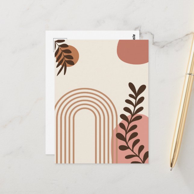 Regenbogen-Palmenblatt-Sonne, Boho-Abstract-Geomet Postkarte (Vorderseite/Rückseite Beispiel)