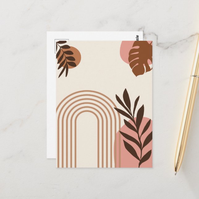 Regenbogen-Palmenblatt-Sonne, Boho-Abstract-Geomet Postkarte (Vorderseite/Rückseite Beispiel)