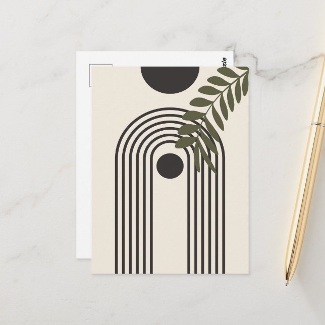 Regenbogen-Palmenblatt-Sonne, Boho-Abstract-Geomet Postkarte (Vorderseite/Rückseite Beispiel)