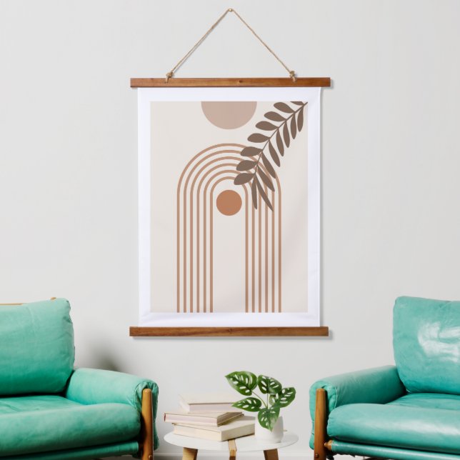 Regenbogen-Palmenblatt-Sonne, Boho-Abstract-Geomet Wandteppich Mit Holzrahmen (Wohnzimmer)