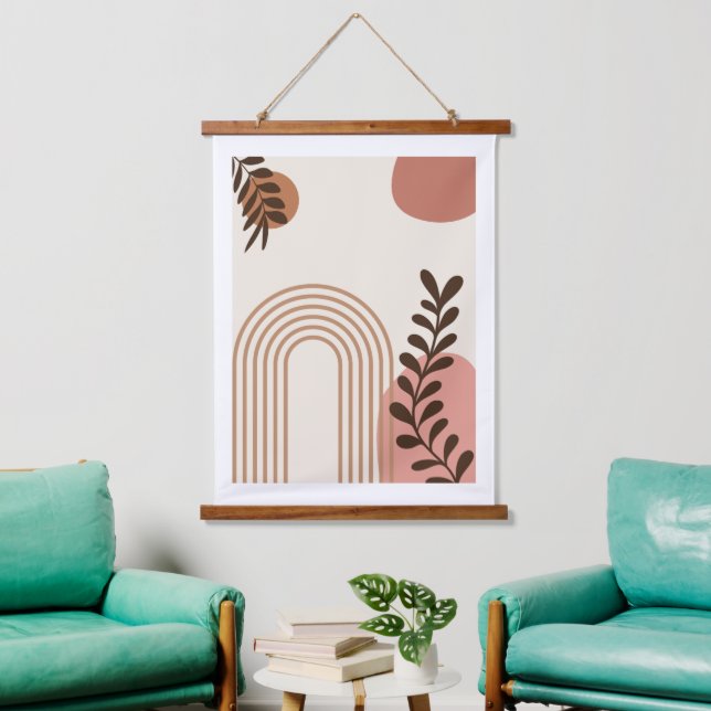 Regenbogen-Palmenblatt-Sonne, Boho-Abstract-Geomet Wandteppich Mit Holzrahmen (Wohnzimmer)
