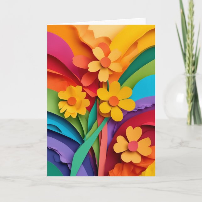 Regenbogen-Papier-Schnittblumenstrauß Karte (Vorderseite)