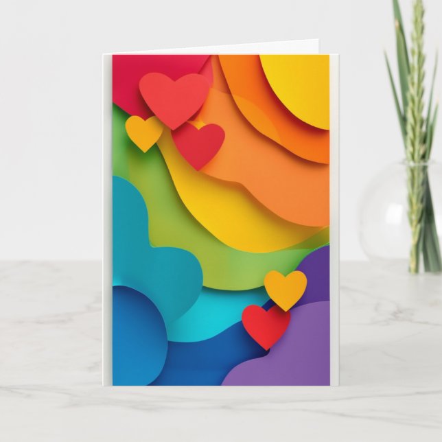 Regenbogen Papierscherenschnitt Herzen Karte (Vorderseite)