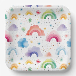Regenbogen-Papierteller, Farbige Geburtstagsparty Pappteller
