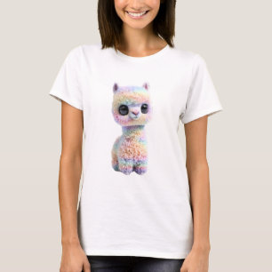 Regenbogen-Pastell-Flauschige-Alpaka-Kreatur-Fraue T-Shirt