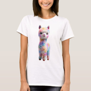 Regenbogen-Pastell-Flauschige-Alpaka-Porträt Fraue T-Shirt