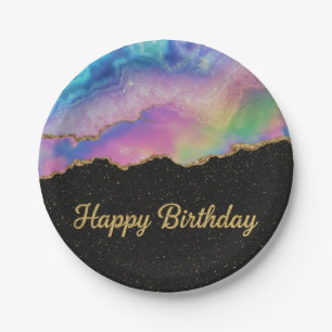 Regenbogen-Pastell-Gold-Glitter Alles Gute zum Geb Pappteller