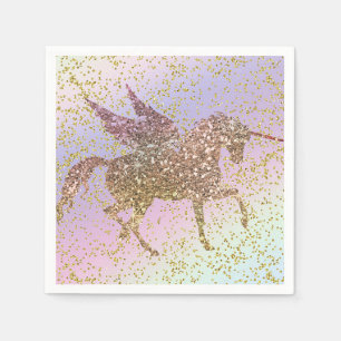 Regenbogen Pastell Gold Glitter Einhorn Geburtstag Serviette