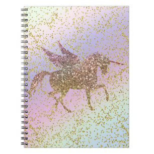Regenbogen Pastell Gold Glitter Einhorn Trend Mädc Notizblock