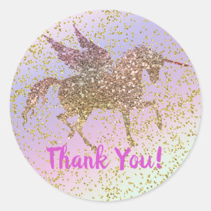 Regenbogen-Pastell-Gold-Glitter-Fantasie-Geburtsta Runder Aufkleber