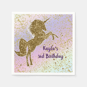 Regenbogen Pastell Gold Glitzer Einhorn Sterne Par Serviette