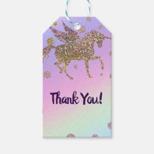 Regenbogen Pastell Gold Punkte Einhorn Geburtstags Geschenkanhänger
