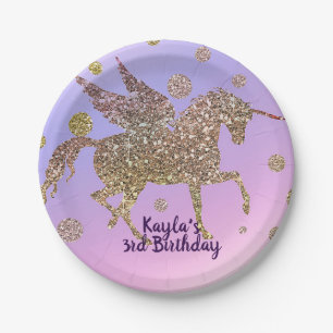 Regenbogen Pastell Gold Punkte Einhorn Geburtstags Pappteller