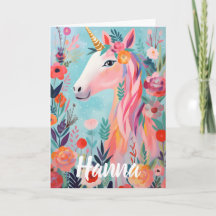 Regenbogen-Pastell-Traum-Einhorn-Karte zum Falten