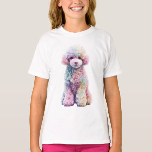 Regenbogen-Pastell-Wasserfarben-Pudel-Welpen-Kinde T-Shirt
