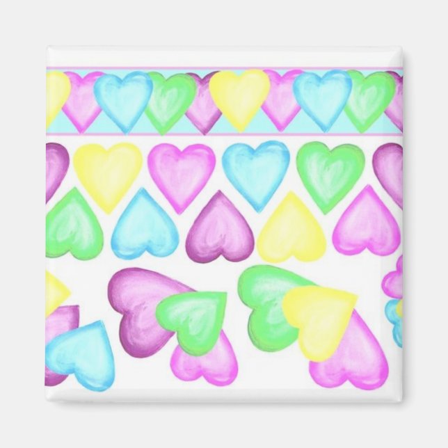 Regenbogen_pastellfarbene Herzen Magnet (Vorne)
