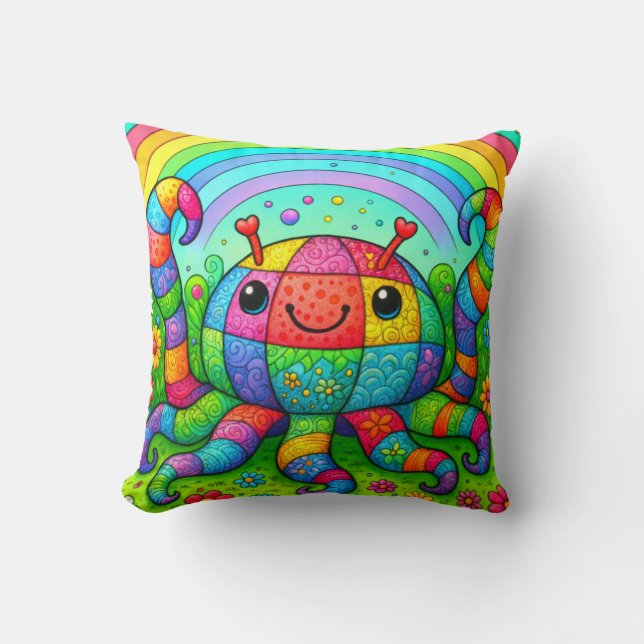 Regenbogen-Patchwork-Farbiger Krake Kissen (Vorderseite)