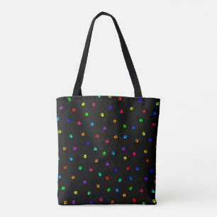 Regenbogen Pawprint Taschen-Tasche mit schwarzem
