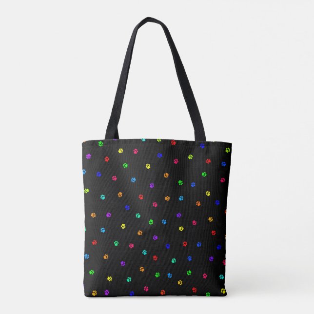 Regenbogen Pawprint Taschen-Tasche mit schwarzem (Rückseite)