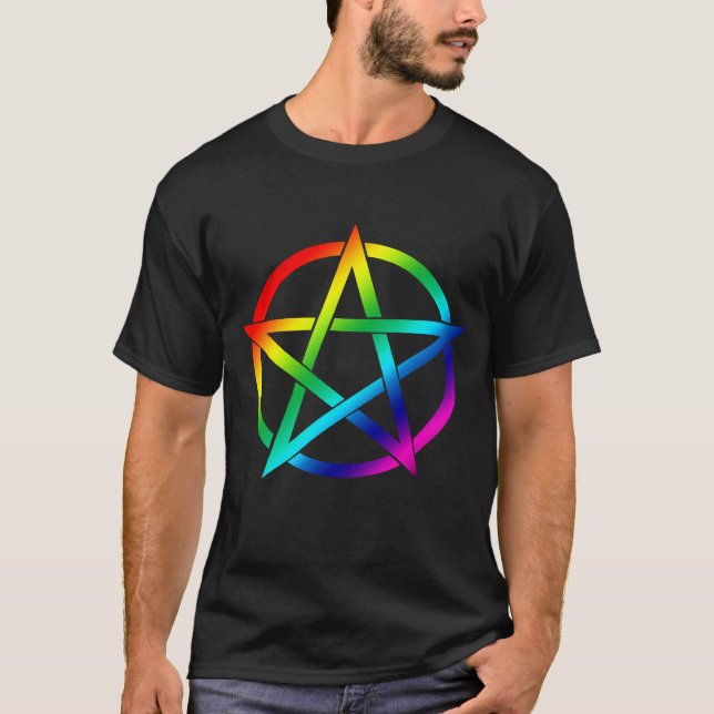 Regenbogen-Pentagramm für dunkle Shirts (Vorderseite)