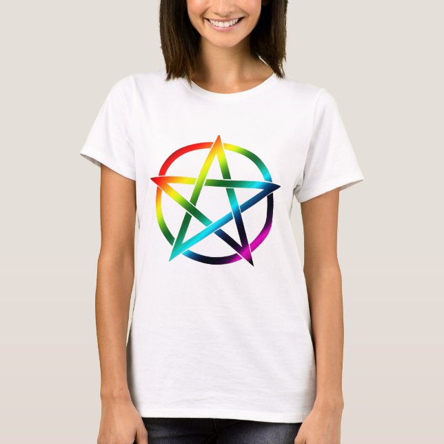 Regenbogen-Pentagramm für helle Shirts (Vorderseite)