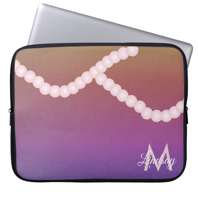 Regenbogen Perlen Glitzer Rosa Mit Monogramm Laptopschutzhülle (Vorderseite)