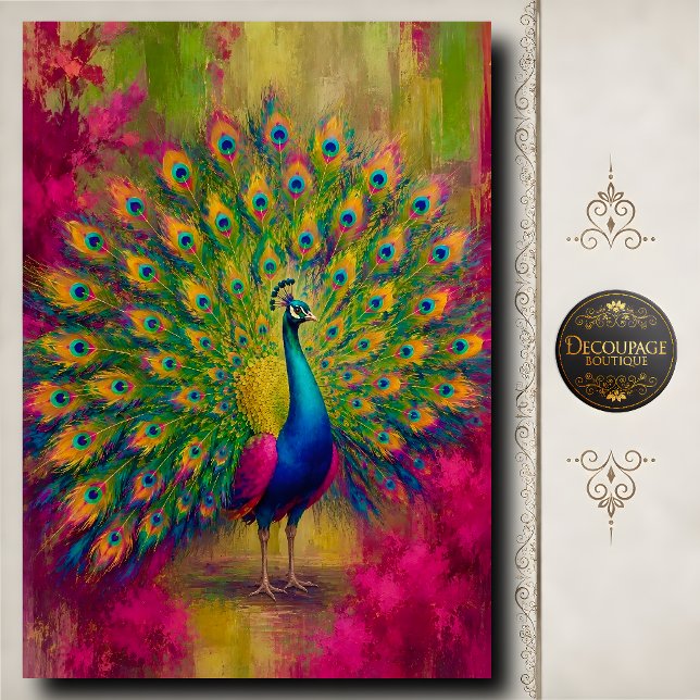 Regenbogen-Pfau-Dekor-Decoupage Seidenpapier (Rainbow Peacock Display Decoupage Tissue Paper)